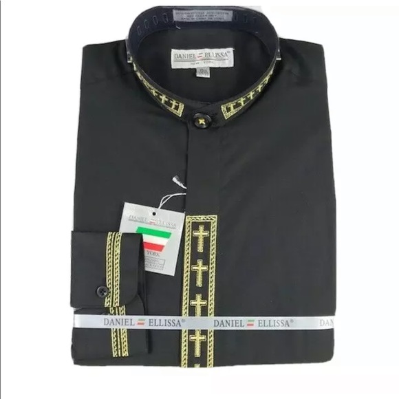 Daniel Ellissa | Shirts | Daniel Ellissa Mens Clergy Shirt Black With Gold  Crosses Sizes 55 25 | Poshmark